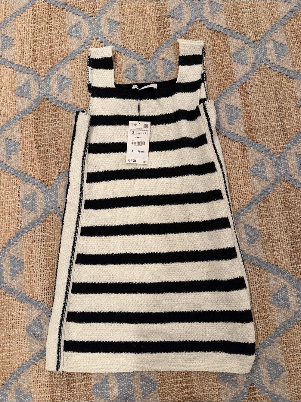 Zara Black and White Striped Knit Tank Dress